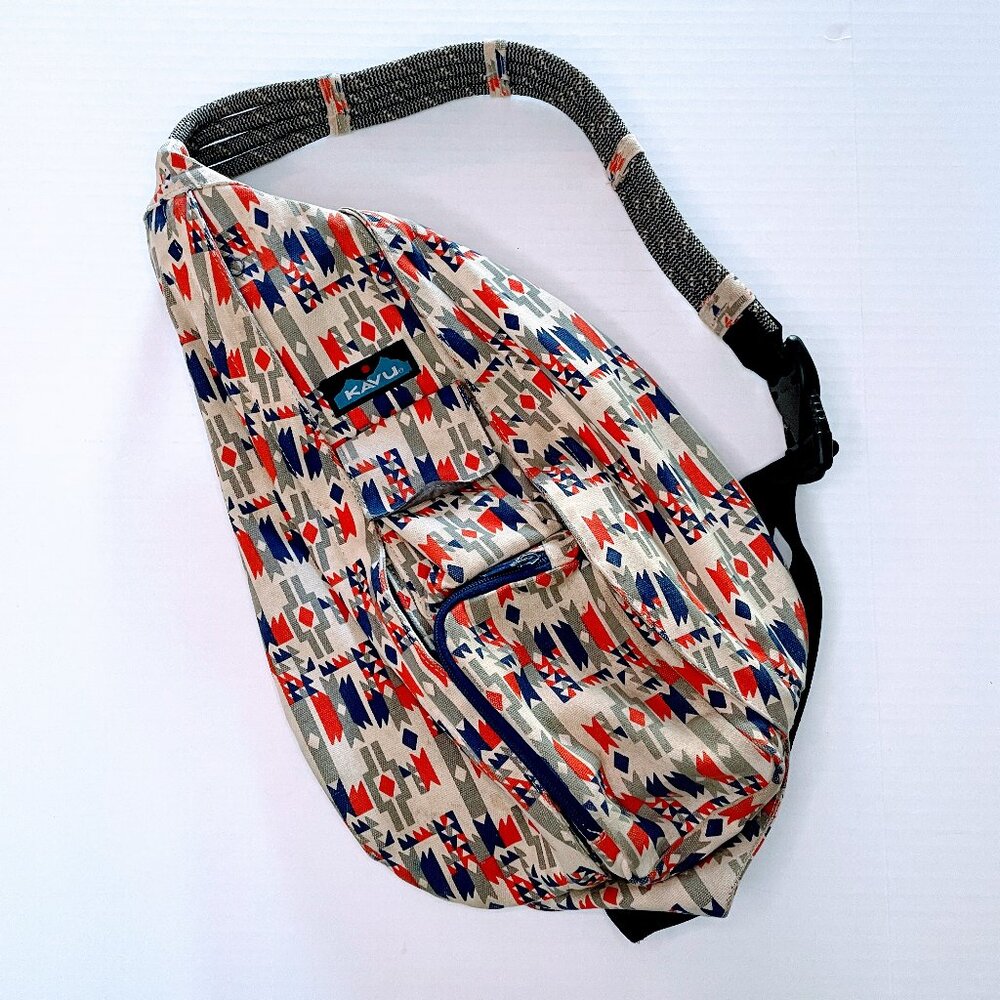 Kavu Rope Sling Bag Aztec Southwestern Pockets Hiking Camping Red Blue Gray